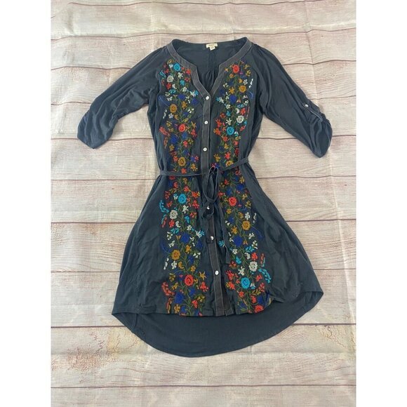 Anthropologie Tiny WOmen's Grey Emroidered Button Front Dress - Small - Picture 7 of 16